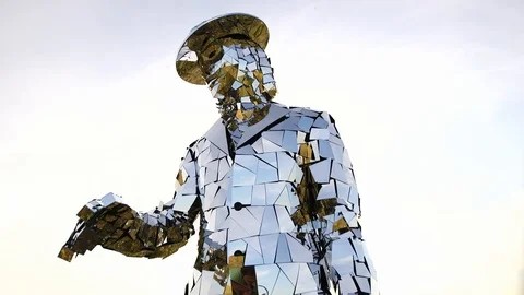 A man in mirror suit points a finger at the camera - closeup i choose you Stock Footage 93144216