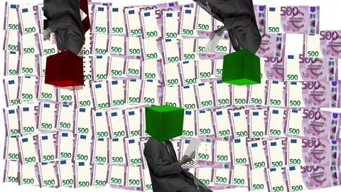 Man mirror in suit with red or green cube head photo collage animation with  Stock Footage 237304308