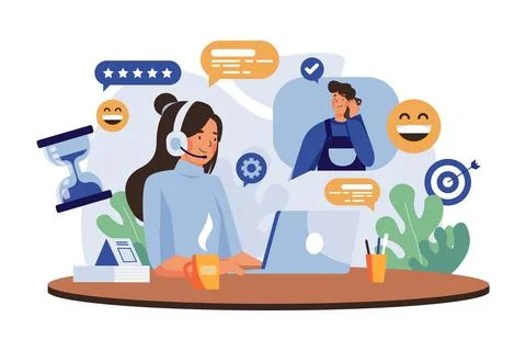Man Mobile Conversation with Support Young Woman Stock Illustration