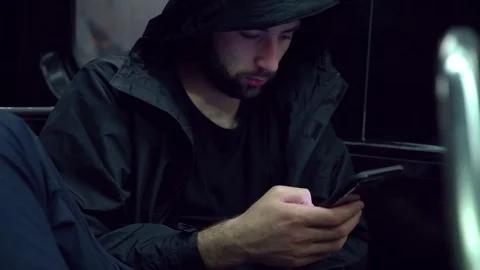 Man with Mobile Phone in the Train by the Window Stock-Footage 82550000
