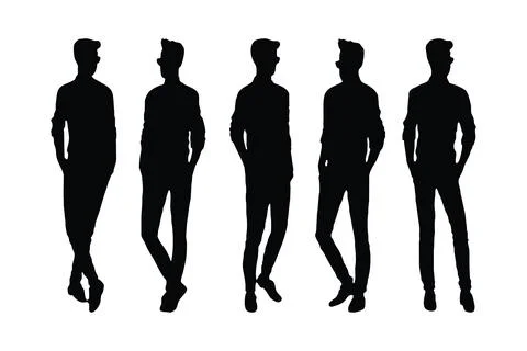 Man model designer silhouette set standing in different poses. Male Model s.. Illustrazione stock