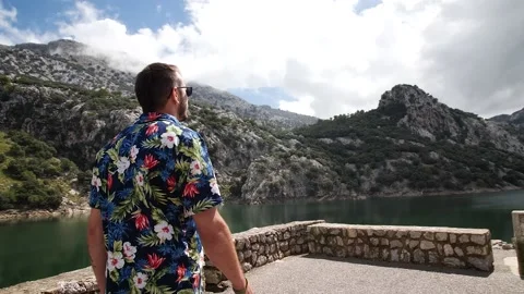 Man modeling in mountain landscape HD 3 Stock Footage 139983109