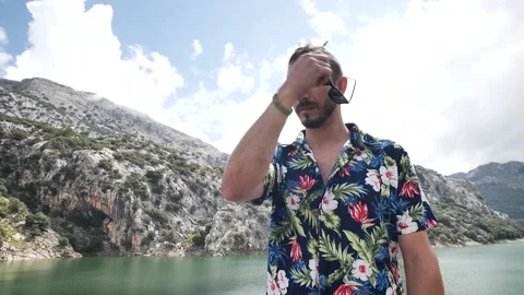 Man modeling in mountain landscape HD 6 Stock Footage 139983183