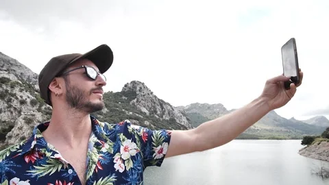 Man modeling in mountain landscape HD 9 Stock Footage 139983270