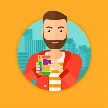 Man with modular phone. Illustrazione stock