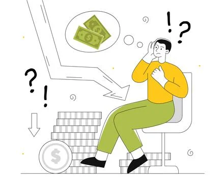 Man with money problems vector line Stock Illustration