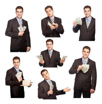 Man with money set Stock Photos