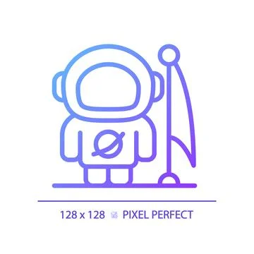 Man on moon pixel perfect gradient linear vector icon Stock Illustration