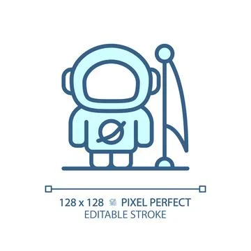 Man on moon pixel perfect light blue icon Stock Illustration