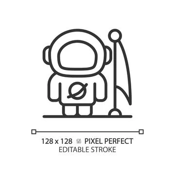 Man on moon pixel perfect linear icon Stock Illustration