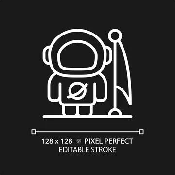 Man on moon pixel perfect white linear icon for dark theme Stock Illustration