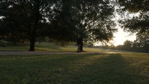 Man Motivated Walking In Park During Sunset Stock Footage 288533997