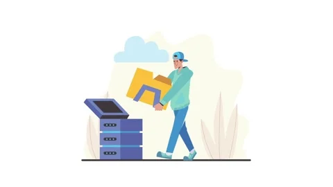 Man move box to server digitial with Finance Elements. Stock Footage 281201197