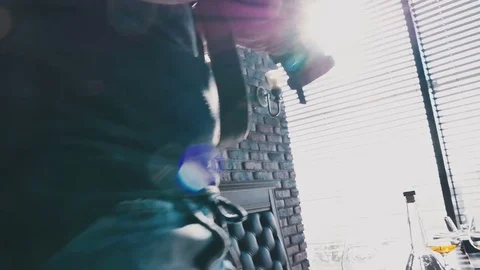 Man moves away from the table Stock Footage 76950717