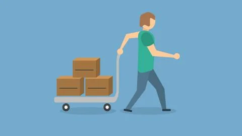 A man moving boxes with his handcart alone Illustration