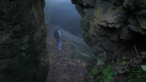 Man Moving Through Lush Mountain Landscape Outdoors Stock Footage 264675198