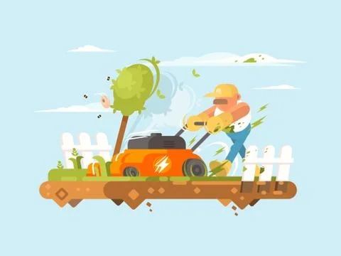 Man mowing grass Stock Illustration