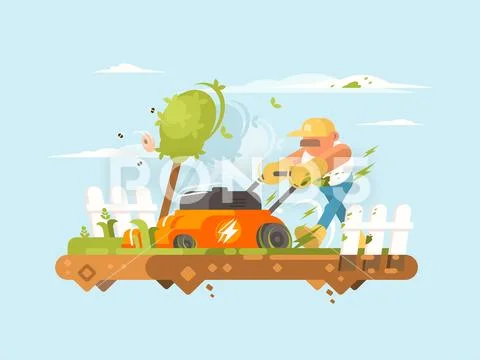 Man mowing grass Stock Illustration