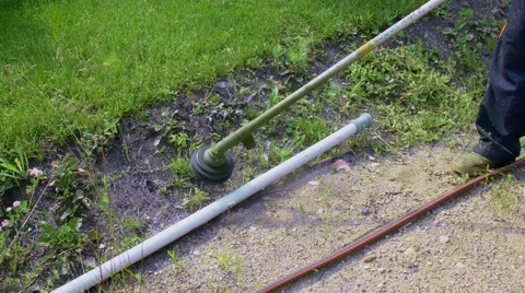 A man mowing the green grass Stock Footage 64776901