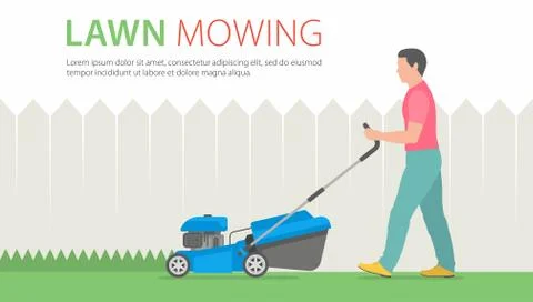 Man Mowing Lawn Stock Illustration