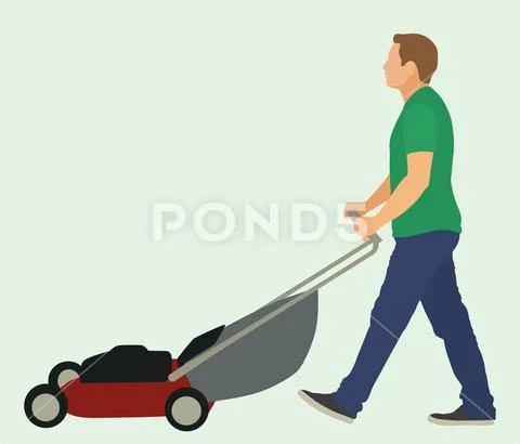 Man Mowing Lawn Stock Illustration