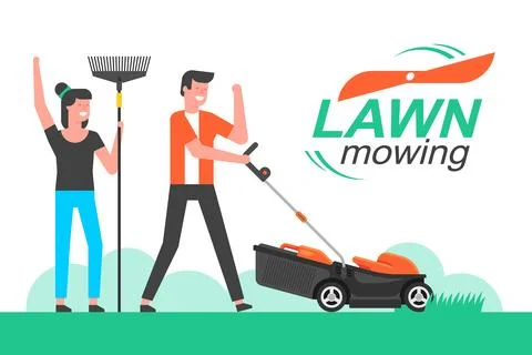 Man mowing the lawn Stock Illustration