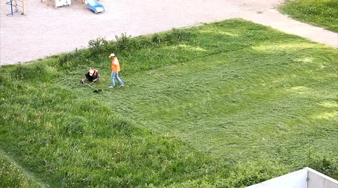 Man mows the grass on the lawn, timelapse Stock Footage 6242429