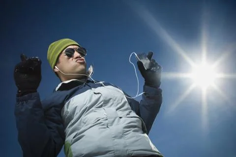 Man with an MP3 player Foto stock