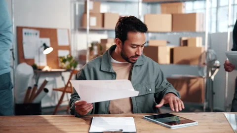Man, multitask and distribution worker in office with logistics, shipping or Stock Footage 341659533
