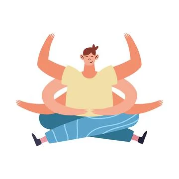 Man with multitask hands Stock Illustration