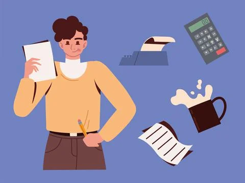 Man multitask work Illustrazione stock