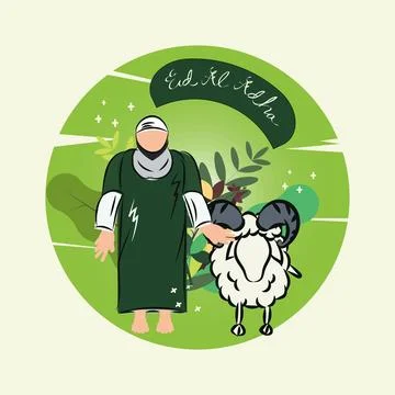 Man of muslim with sheep, eid al adha graphic vector illustration Stock Illustration