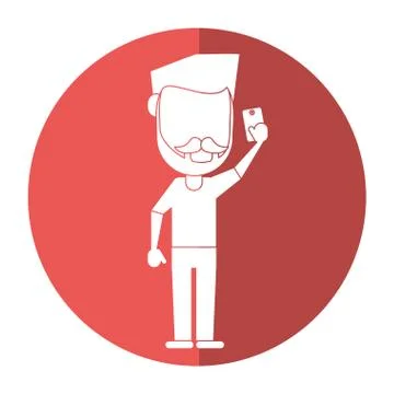 Man with mustache beard using smartphone shadow Stock Illustration