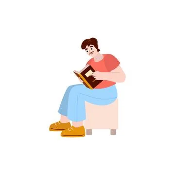 A man with a mustache spends his time reading books Stock Illustration