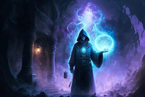 A man with mystical glowing orb to signify power Stock Illustration