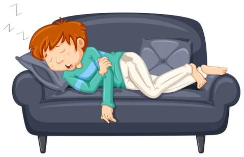 Man napping on black sofa Stock Illustration