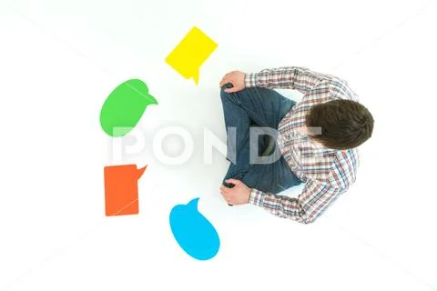 The man near the dialog signs. View from above Stock Photos