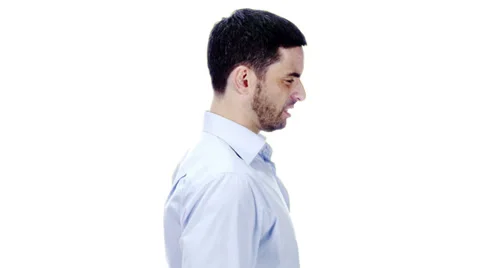 Man with neck pain on white background Vídeo Stock 32959079
