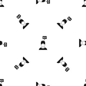 Man needs help pattern seamless black Stock Illustration