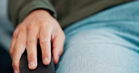 Man, nervous or waiting with hands for ADHD, impatient or impulsive behaviour on Stock Footage 286706946