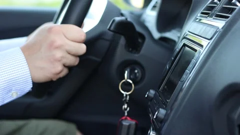 Man nervously steers a car Video stock 145427737