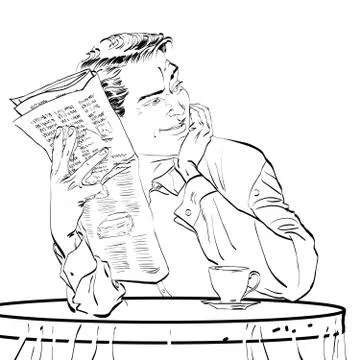 Man newspaper Breakfast coffee table Stock Illustration