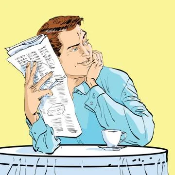 Man newspaper Breakfast coffee table Stock Illustration