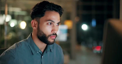 Man, night and coding at computer for information technology, programming and Stock Footage 271145127