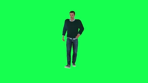 A man with a normal athletic figure in the green screen with tall height and lon Stock-Footage 248000292