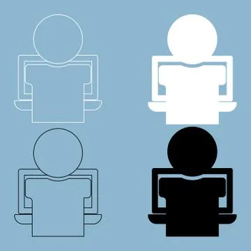 Man on the notebook  the black and white color icon . Illustrazione stock