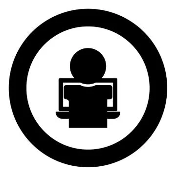Man on the notebook the black color icon  in circle or round Illustrazione stock