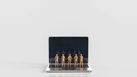 The Man  on Notebook for Business Concept 3d Rendering. Stock Illustration