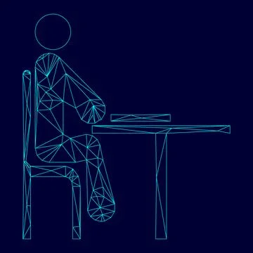 Man with notepad - stick low poly triangulation triangulated polygonal electr 库存插图