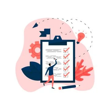 Man notices all completed cases on a tablet for papers. Business concept	 Stock Illustration
